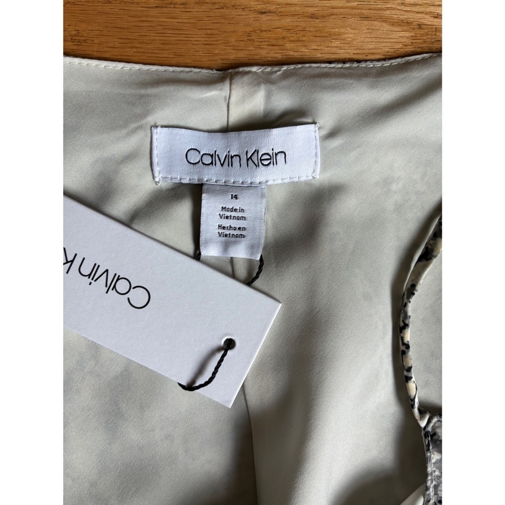 NWTS Calvin Klein Grey Snakeskin Print Satin Slip Dress Spaghetti Strap Size 14 - Picture 3 of 7